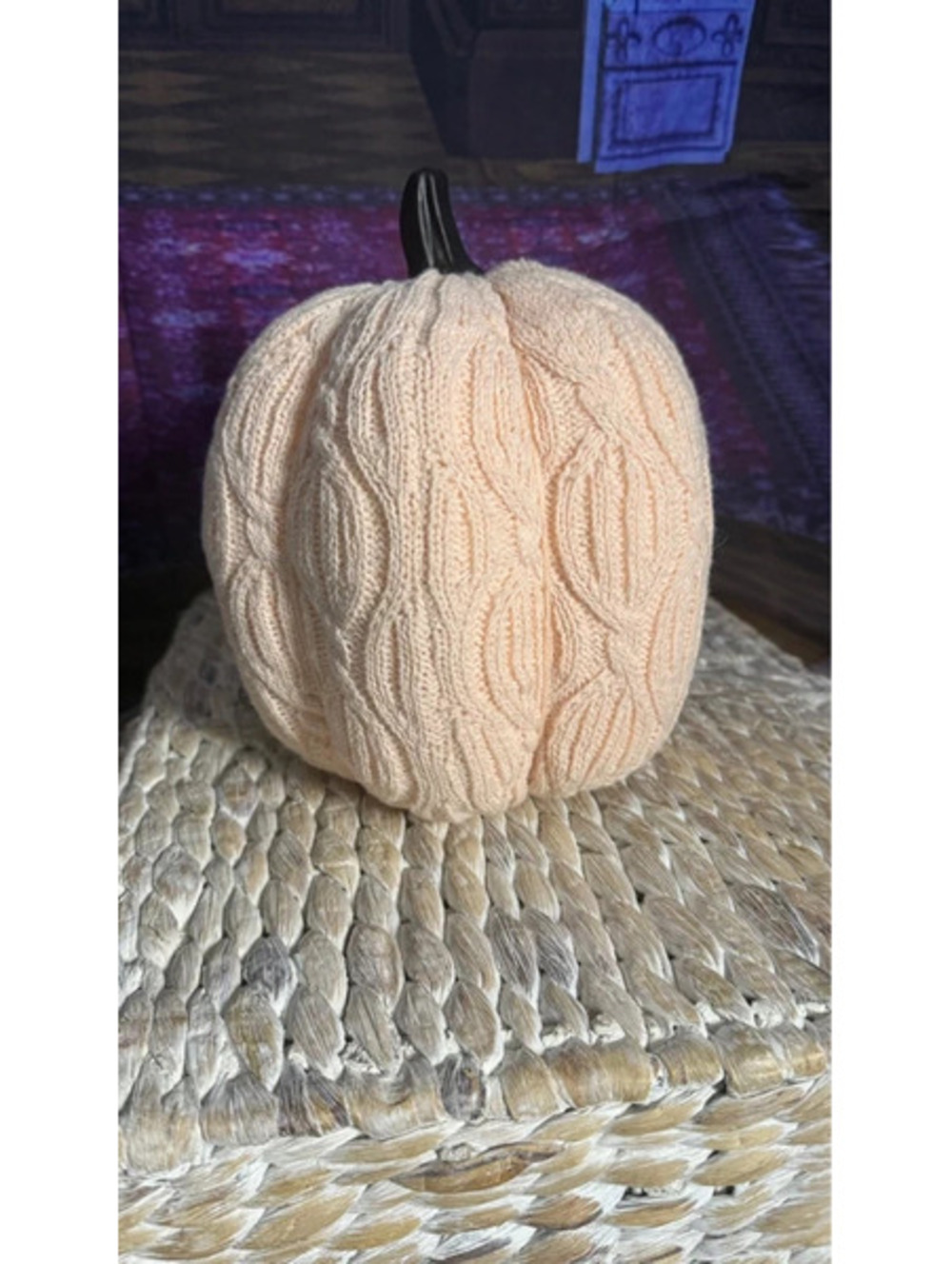 Cable Knit Decorative Pumpkin 5.75" Light Pink Fall Halloween